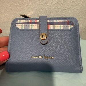 Nanette Lepore Powder Blue Pebbled Leather Wallet with Plaid Accent